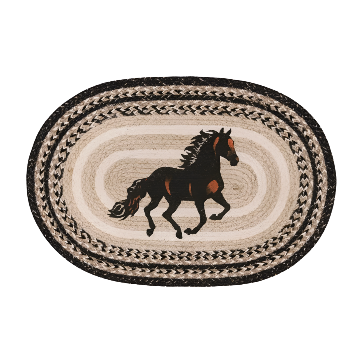 W|R OVAL BRAIDED STALLION HORSE JUTE RUG